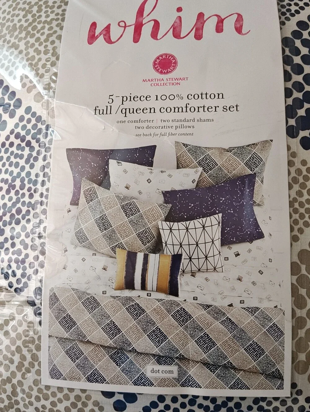 Martha Stewart Whim 5-Piece 100% Cotton Full/Queen Comforter Set Navy Tan